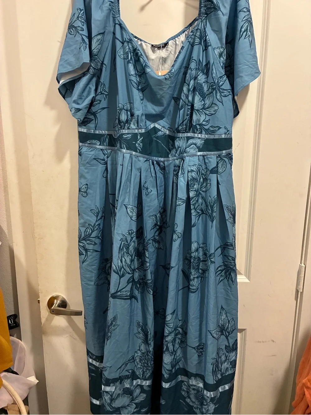 BloomChic Blue Floral Maxi Dress with Smocked Waist - Picture 2 of 6